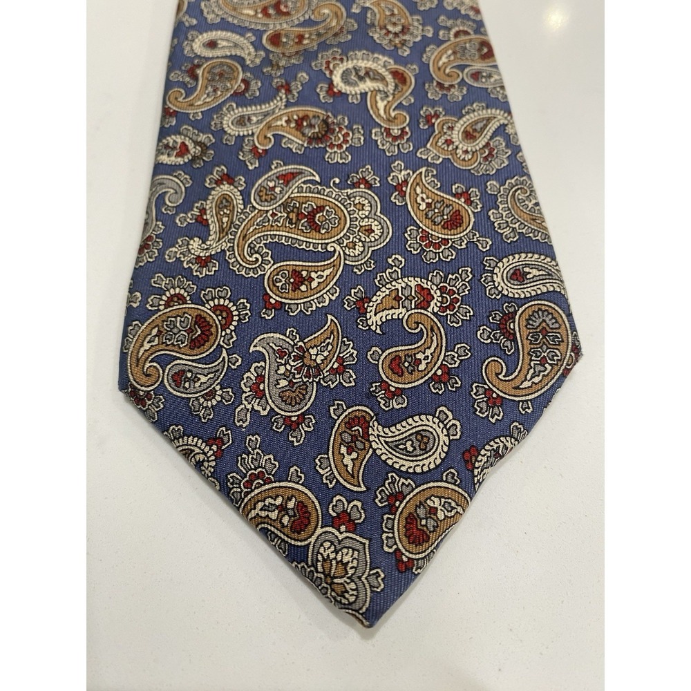 Vintage Christian Dior Silk Paisley Tie Blue Luxury Old Money Preppy Designer